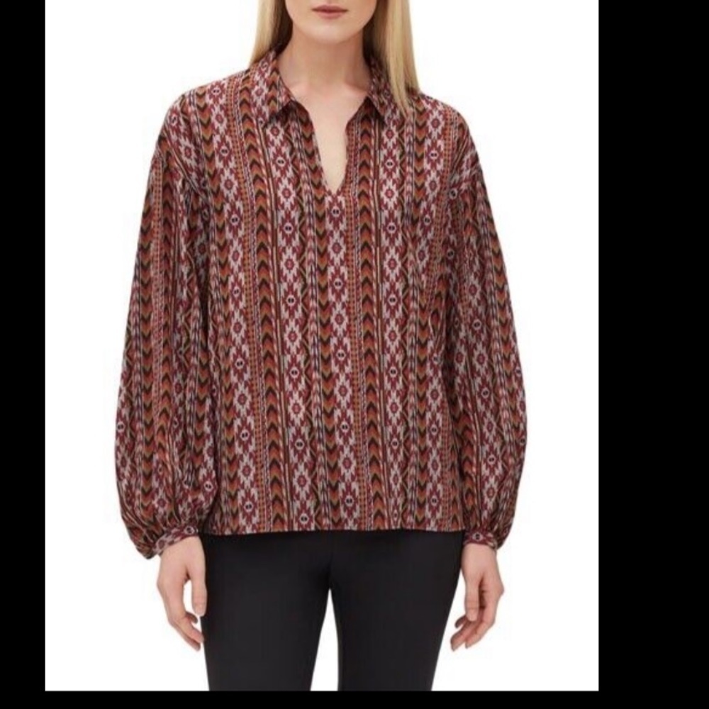Lafayette 148 New York Silk Blouse Size S Southwestern Boho Print Top Shirt T69
